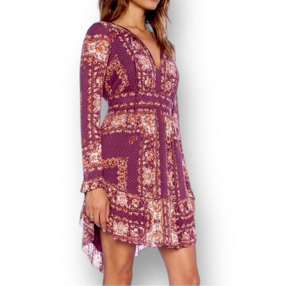 FREE PEOPLE Women’s Bridgette Mini Dress in Berry Combo in the Size Large - Picture 7 of 16